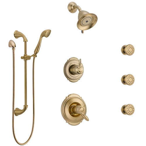 Delta Victorian Champagne Bronze Shower System with Dual Thermostatic Control, Diverter, Showerhead, 3 Body Sprays, and Hand Shower SS17T2551CZ1