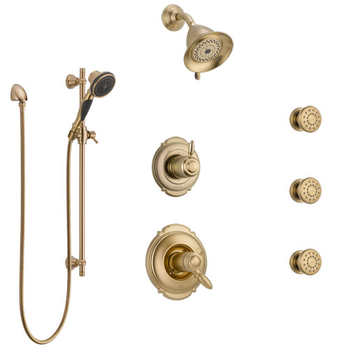 Delta Victorian Champagne Bronze Shower System with Dual Thermostatic Control, Diverter, Showerhead, 3 Body Sprays, and Hand Shower SS17T2551CZ2