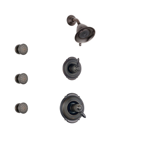 Delta Victorian Venetian Bronze Shower System with Dual Thermostatic Control Handle, 3-Setting Diverter, Showerhead, and 3 Body Sprays SS17T2551RB1