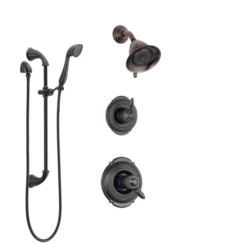 Delta Victorian Venetian Bronze Shower System with Dual Thermostatic Control Handle, Diverter, Showerhead, and Hand Shower with Slidebar SS17T2551RB4