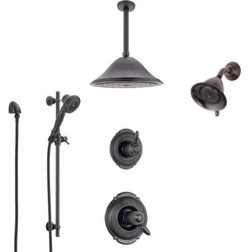 Delta Victorian Venetian Bronze Shower System with Dual Thermostatic Control, Diverter, Showerhead, Ceiling Showerhead, and Hand Shower SS17T2552RB6