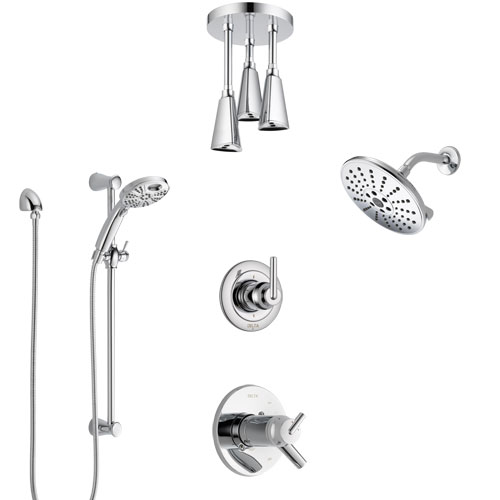 Delta Trinsic Chrome Shower System with Dual Thermostatic Control, Diverter, Showerhead, Ceiling Mount Showerhead, and Temp2O Hand Shower SS17T25915