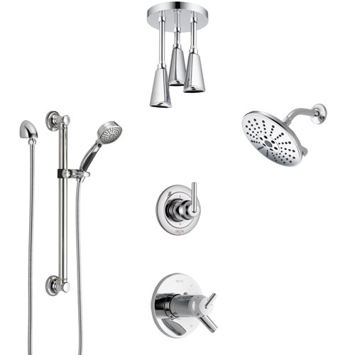 Delta Trinsic Chrome Shower System with Dual Thermostatic Control, Diverter, Showerhead, Ceiling Mount Showerhead, and Grab Bar Hand Shower SS17T25916