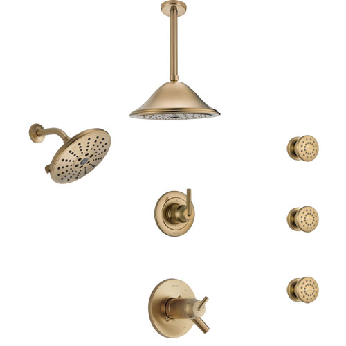 Delta Trinsic Champagne Bronze Shower System with Dual Thermostatic Control, Diverter, Showerhead, Ceiling Showerhead, and 3 Body Sprays SS17T2591CZ3