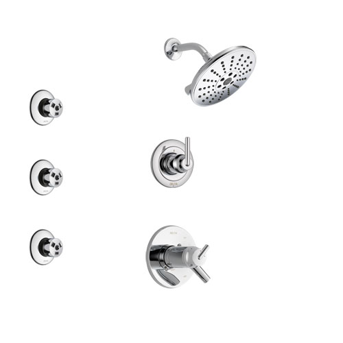 Delta Trinsic Chrome Finish Shower System with Dual Thermostatic Control Handle, 3-Setting Diverter, Showerhead, and 3 Body Sprays SS17T25922