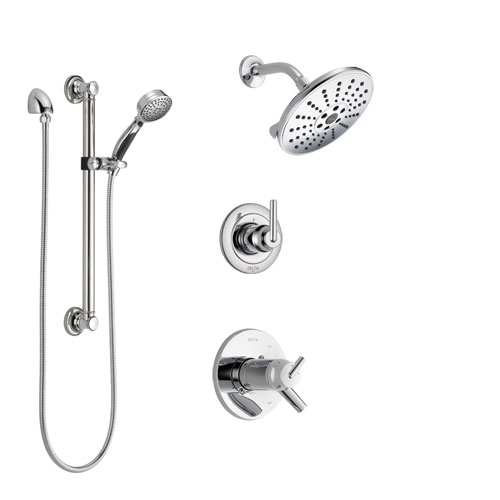 Delta Trinsic Chrome Finish Shower System with Dual Thermostatic Control Handle, Diverter, Showerhead, and Hand Shower with Grab Bar SS17T25923