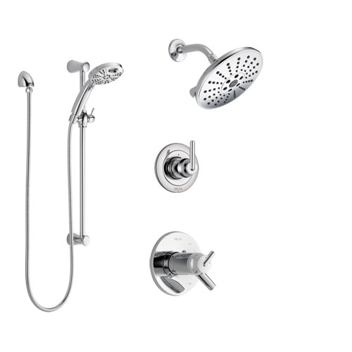 Delta Trinsic Chrome Finish Shower System with Dual Thermostatic Control Handle, Diverter, Showerhead, and Temp2O Hand Shower with Slidebar SS17T25924