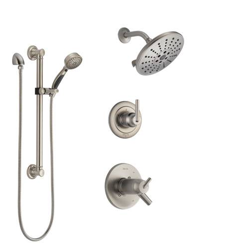 Delta Trinsic Dual Thermostatic Control Handle Stainless Steel Finish Shower System, Diverter, Showerhead, and Hand Shower with Grab Bar SS17T2592SS3
