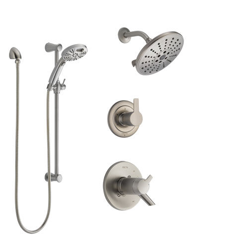 Delta Compel Dual Thermostatic Control Stainless Steel Finish Shower System, Diverter, Showerhead, and Temp2O Hand Shower with Slidebar SS17T2611SS4