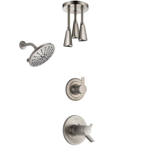 Delta Compel Dual Thermostatic Control Handle Stainless Steel Finish Shower System, Diverter, Showerhead, and Ceiling Mount Showerhead SS17T2611SS6