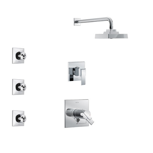Delta Ara Chrome Finish Shower System with Dual Thermostatic Control Handle, 3-Setting Diverter, Showerhead, and 3 Body Sprays SS17T26712