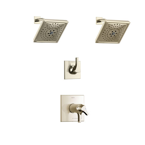 Delta Zura Polished Nickel Finish Shower System with Dual Thermostatic Control Handle, 3-Setting Diverter, 2 Showerheads SS17T274PN4