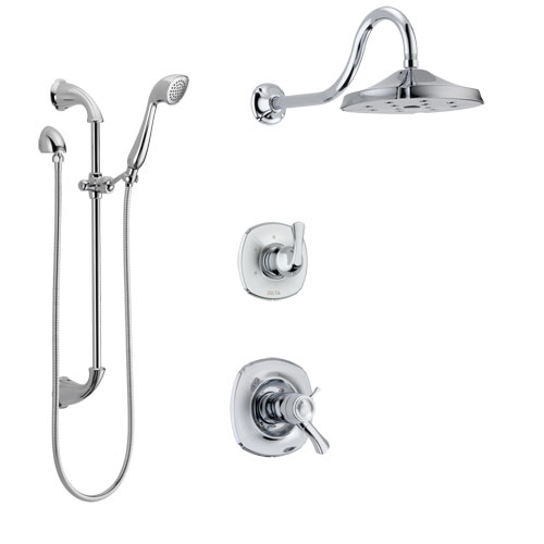 Delta Addison Chrome Finish Shower System with Dual Thermostatic Control Handle, Diverter, Showerhead, and Hand Shower with Slidebar SS17T29215