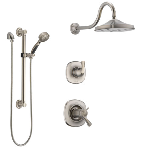 Delta Addison Dual Thermostatic Control Handle Stainless Steel Finish Shower System, Diverter, Showerhead, and Hand Shower with Grab Bar SS17T2921SS3