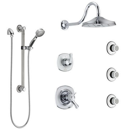 Delta Addison Chrome Shower System with Dual Thermostatic Control, Diverter, Showerhead, 3 Body Sprays, and Hand Shower with Grab Bar SS17T29221