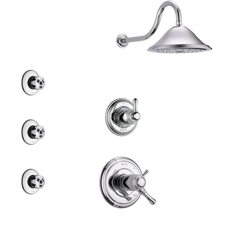 Delta Cassidy Chrome Finish Shower System with Dual Thermostatic Control Handle, 3-Setting Diverter, Showerhead, and 3 Body Sprays SS17T29722