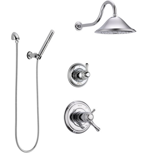 Delta Cassidy Chrome Finish Shower System with Dual Thermostatic Control Handle, Diverter, Showerhead, and Hand Shower with Wall Bracket SS17T29726