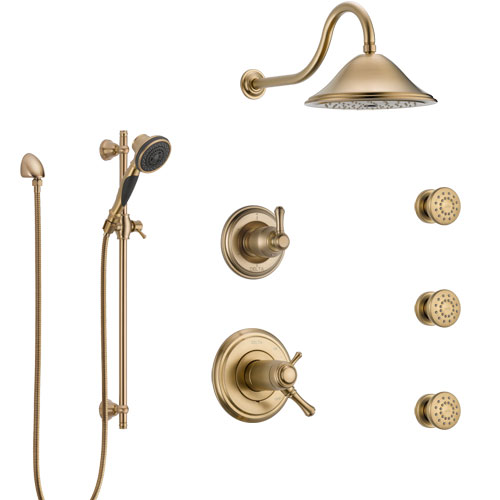 Delta Cassidy Champagne Bronze Shower System with Dual Thermostatic Control, Diverter, Showerhead, 3 Body Sprays, and Hand Shower SS17T2972CZ2