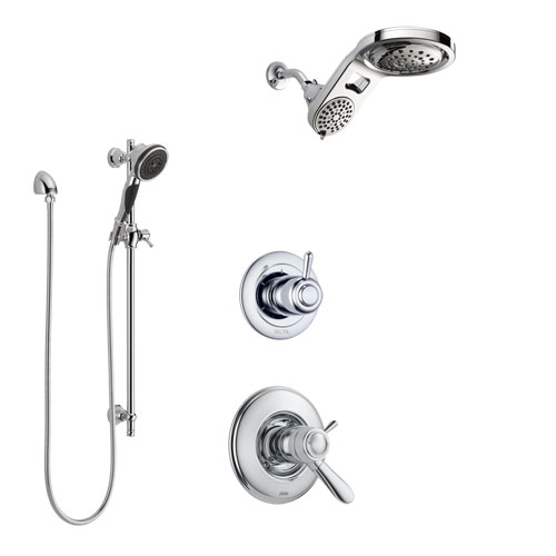 Delta Lahara Chrome Finish Shower System with Dual Thermostatic Control Handle, Diverter, Dual Showerhead, and Hand Shower with Slidebar SS17T3815