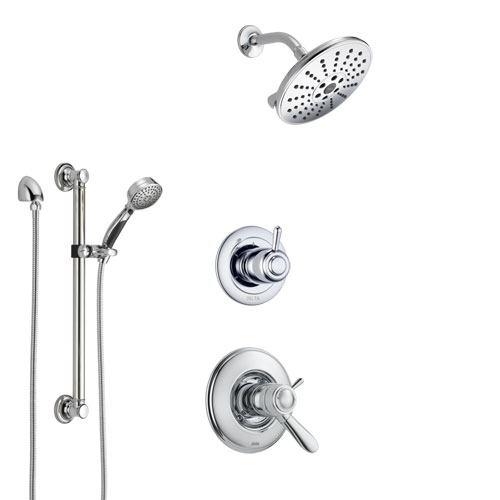 Delta Lahara Chrome Finish Shower System with Dual Thermostatic Control Handle, Diverter, Showerhead, and Hand Shower with Grab Bar SS17T3818