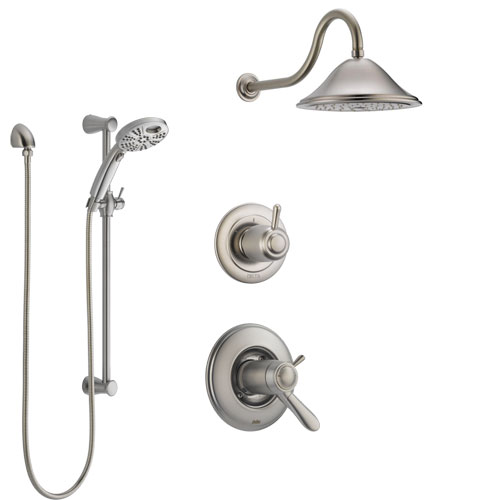 Delta Lahara Dual Thermostatic Control Handle Stainless Steel Finish Shower System, Diverter, Showerhead, and Temp2O Hand Shower SS17T381SS2