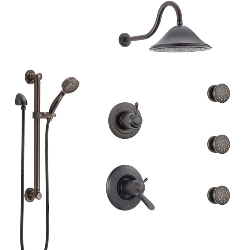 Delta Lahara Venetian Bronze Shower System with Dual Thermostatic Control, Diverter, Showerhead, 3 Body Sprays, and Grab Bar Hand Shower SS17T382RB6