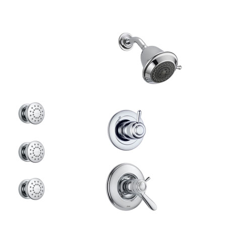 Delta Lahara Chrome Shower System with Thermostatic Shower Handle, 3-setting Diverter, Showerhead, and 3 Body Sprays SS17T3881