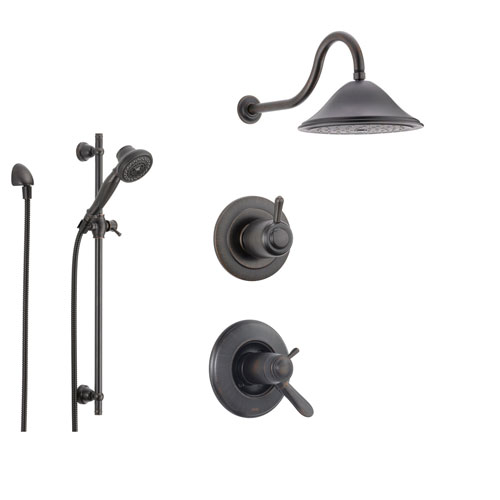 Delta Lahara Venetian Bronze Shower System with Thermostatic Shower Handle, 3-setting Diverter, Large Rain Shower Head, and Handheld Spray SS17T3884RB