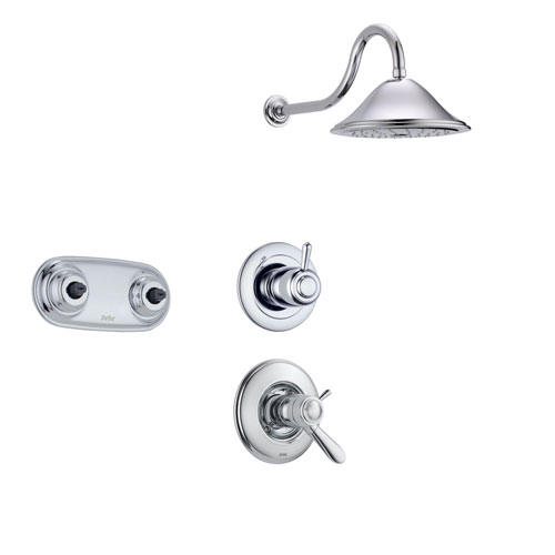 Delta Lahara Chrome Shower System with Thermostatic Shower Handle, 3-setting Diverter, Large Rain Showerhead, and Dual Body Spray Shower Plate SS17T3885