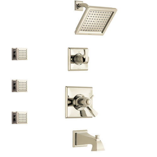 Delta Dryden Polished Nickel Tub and Shower System with Dual Thermostatic Control Handle, Diverter, Showerhead, and 3 Body Sprays SS17T4511PN1