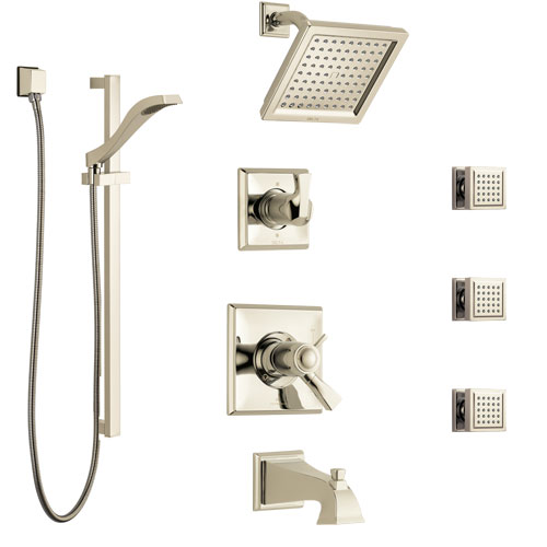 Delta Dryden Polished Nickel Tub and Shower System with Dual Thermostatic Control, Diverter, Showerhead, 3 Body Sprays, and Hand Shower SS17T4512PN1