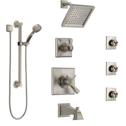 Delta Dryden Stainless Steel Finish Dual Thermostatic Control Tub and Shower System with Showerhead, 3 Body Jets, Grab Bar Hand Spray SS17T4512SS1