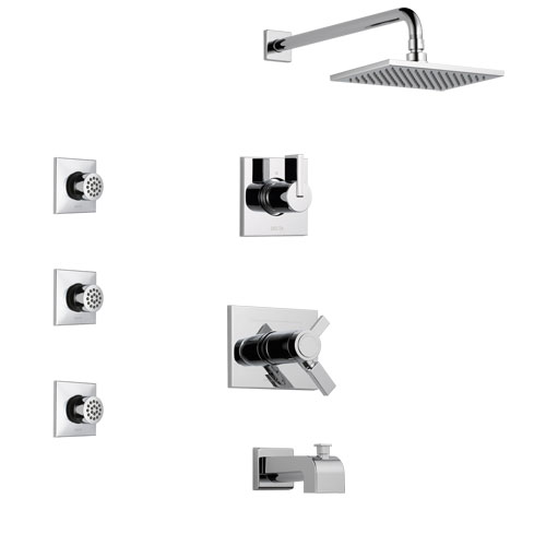 Delta Vero Chrome Finish Tub and Shower System with Dual Thermostatic Control Handle, 3-Setting Diverter, Showerhead, and 3 Body Sprays SS17T45311