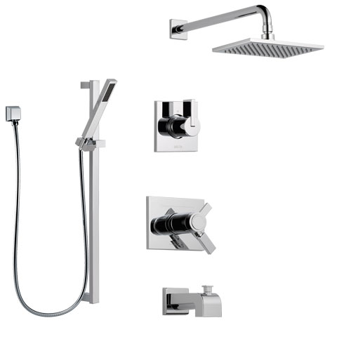 Delta Vero Chrome Finish Tub and Shower System with Dual Thermostatic Control Handle, Diverter, Showerhead, and Hand Shower with Slidebar SS17T45314