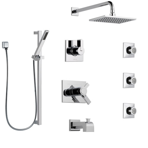 Delta Vero Chrome Tub and Shower System with Dual Thermostatic Control, 6-Setting Diverter, Showerhead, 3 Body Sprays, and Hand Shower SS17T45324