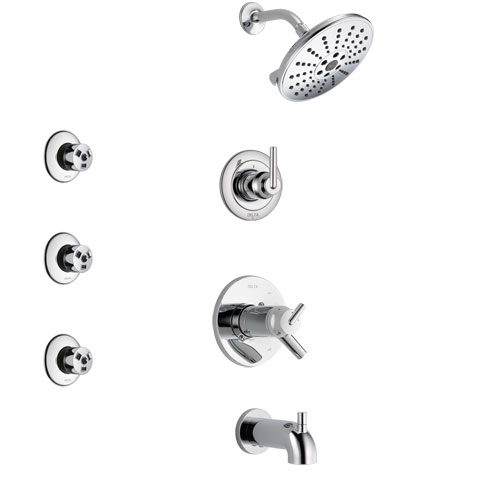 Delta Trinsic Chrome Finish Tub and Shower System with Dual Thermostatic Control Handle, 3-Setting Diverter, Showerhead, and 3 Body Sprays SS17T45922