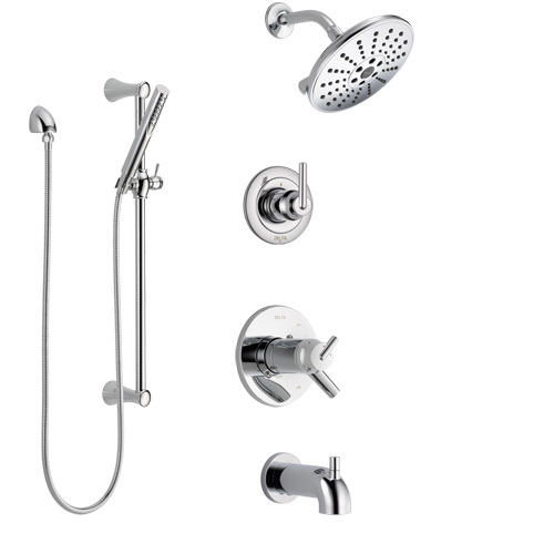 Delta Trinsic Chrome Finish Tub and Shower System with Dual Thermostatic Control Handle, Diverter, Showerhead, and Hand Shower SS17T45925