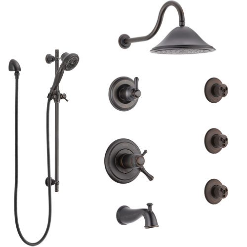 Delta Cassidy Venetian Bronze Tub and Shower System with Dual Thermostatic Control, Diverter, Showerhead, 3 Body Sprays, and Hand Shower SS17T4971RB3