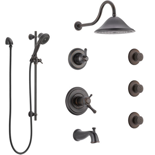 Delta Cassidy Venetian Bronze Tub and Shower System with Dual Thermostatic Control, Diverter, Showerhead, 3 Body Sprays, and Hand Shower SS17T4971RB4