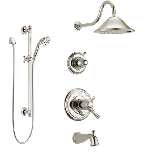 Delta Cassidy Polished Nickel Tub and Shower System with Dual Thermostatic Control Handle, Diverter, Showerhead, and Hand Shower SS17T4972PN2
