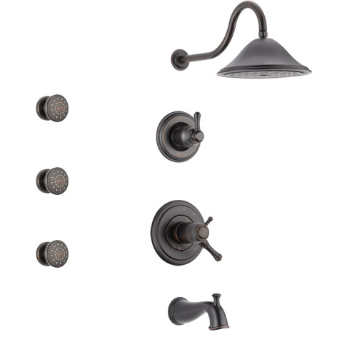 Delta Cassidy Venetian Bronze Tub and Shower System with Dual Thermostatic Control Handle, Diverter, Showerhead, and 3 Body Sprays SS17T4972RB1