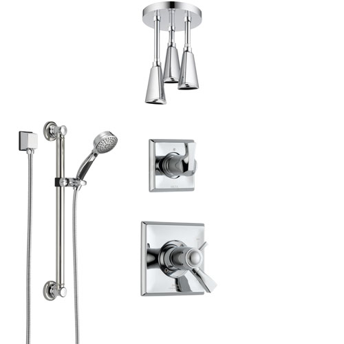 Delta Dryden Chrome Shower System with Dual Thermostatic Control Handle, Diverter, Ceiling Mount Showerhead, and Hand Shower with Grab Bar SS17T5112