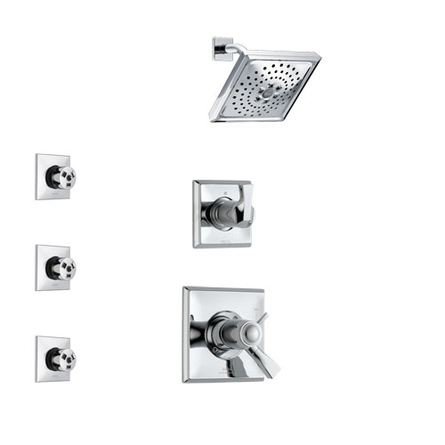Delta Dryden Chrome Finish Shower System with Dual Thermostatic Control Handle, 3-Setting Diverter, Showerhead, and 3 Body Sprays SS17T5118