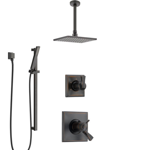 Delta Dryden Venetian Bronze Shower System with Dual Thermostatic Control Handle, Diverter, Ceiling Mount Showerhead, and Hand Shower SS17T511RB3