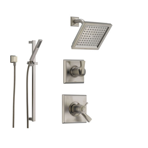 Delta Dryden Stainless Steel Shower System with Thermostatic Shower Handle, 3-setting Diverter, Modern Square Showerhead, and Handheld Shower SS17T5185SS