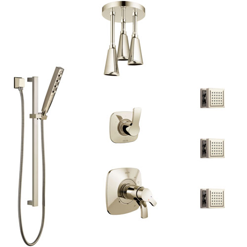 Delta Tesla Polished Nickel Shower System with Dual Thermostatic Control, Diverter, Ceiling Showerhead, 3 Body Sprays, and Hand Shower SS17T521PN2