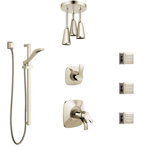 Delta Tesla Polished Nickel Shower System with Dual Thermostatic Control, Diverter, Ceiling Showerhead, 3 Body Sprays, and Hand Shower SS17T521PN6