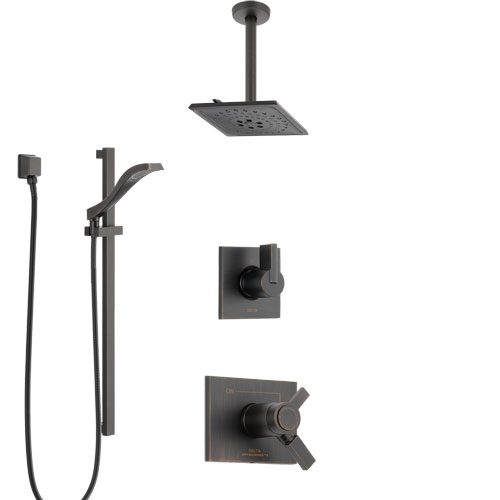Delta Vero Venetian Bronze Shower System with Dual Thermostatic Control Handle, Diverter, Ceiling Mount Showerhead, and Hand Shower SS17T531RB6