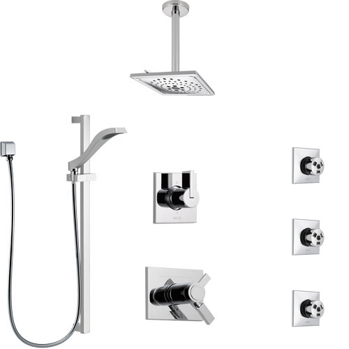 Delta Vero Chrome Shower System with Dual Thermostatic Control, 6-Setting Diverter, Ceiling Mount Showerhead, 3 Body Sprays, and Hand Shower SS17T5324