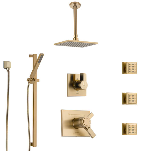 Delta Vero Champagne Bronze Shower System with Dual Thermostatic Control, Diverter, Ceiling Showerhead, 3 Body Sprays, and Hand Shower SS17T532CZ2